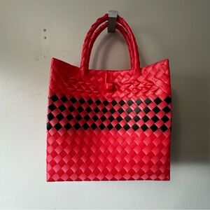 Stylish Red and Black Woven Tote Bag